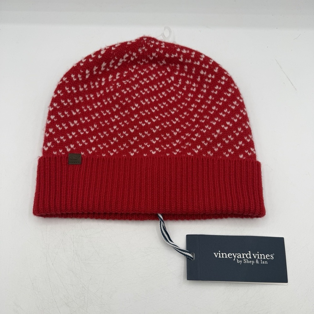 Vineyard Vines Birdseye Knit Cuff Beanie Hat Cap Red Velvet Knit Wool/Cashmere